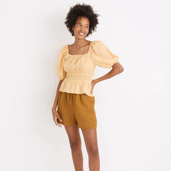 Madewell Smocked-Waist Crop Top in Autumn Gold, Size Small - Picture 1 of 8